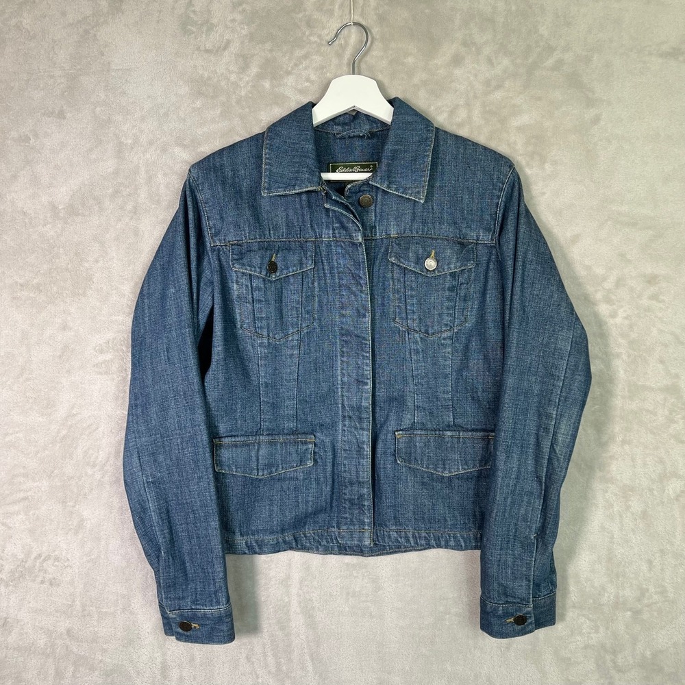 Eddie Bauer Jean Jacket Womens‎ Size M Blue Denim Cotton Chore Style